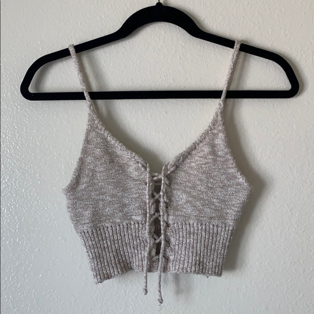 Crochet lace up crop tank